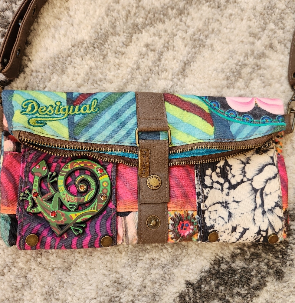 Desigual clutch/crossbody bag floral lizard jewel